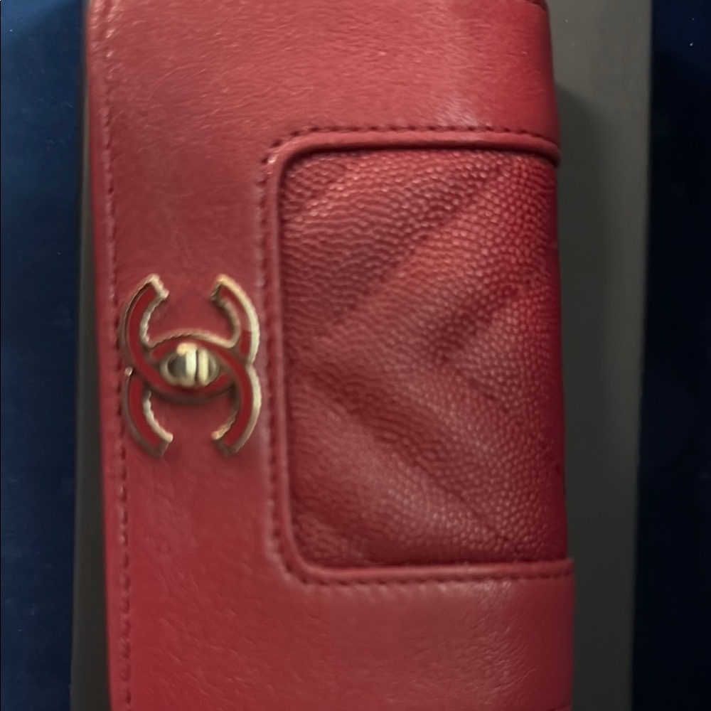 CHANEL Red Leather Wallet with Iconic Gold Logo